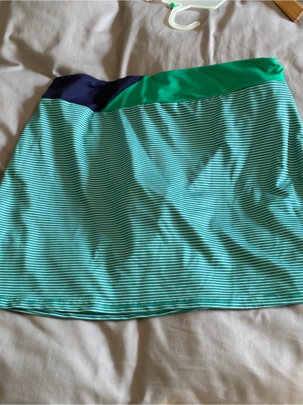 Head Aqua Striped Mini Skirt with Green and Navy Waistband